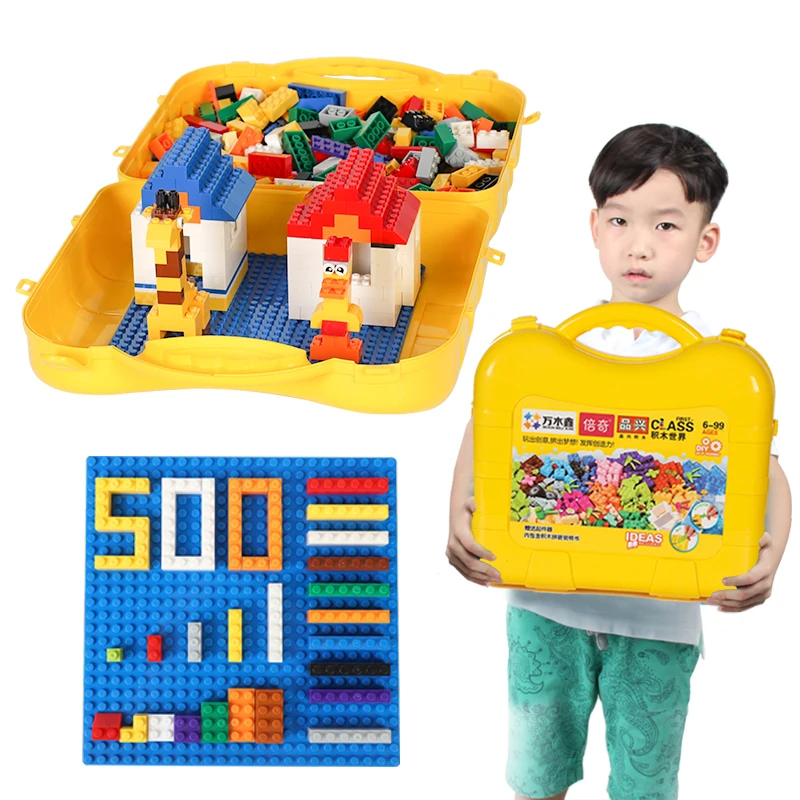 

500g Colorful DIY Small Building Blocks With Suitcase 24X24 Dots Base Plate Gift Toy For Children For Picnic Travel Red Yellow