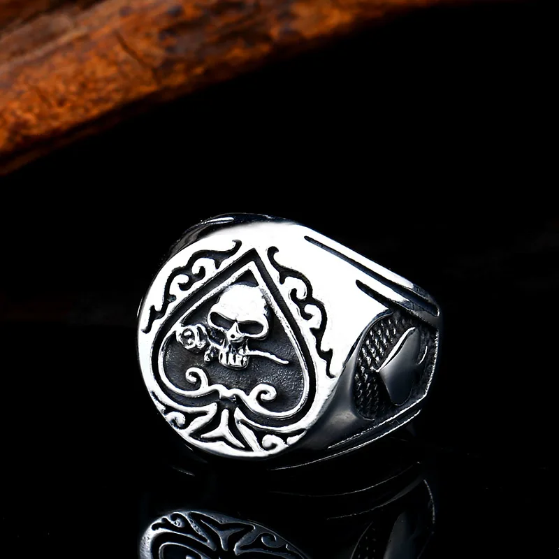BEIER drop shipping skull bite rose poker design ring stainless steel Gothic personality men Punk rock jewelry Gift BR8-603