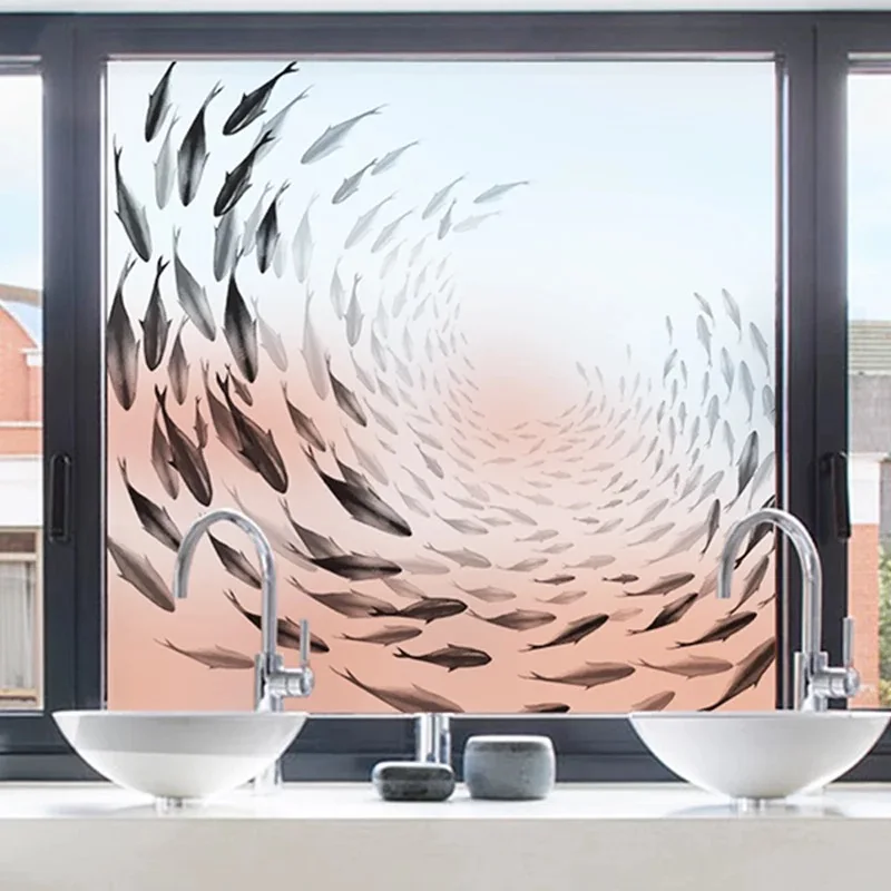 Океан рыба уединение оконная Пленка стеклянная наклейка ванная комната статичные наклейки для матового стекла непрозрачные витражи без клея детская комната на заказ домашняя декоративная