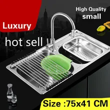 Квартиры Высокое качество двойной кухонный паз раковина из нержавеющей стали, кухонной овощи 304 из нержавеющей стали Лидер продаж маленький 75x41 см