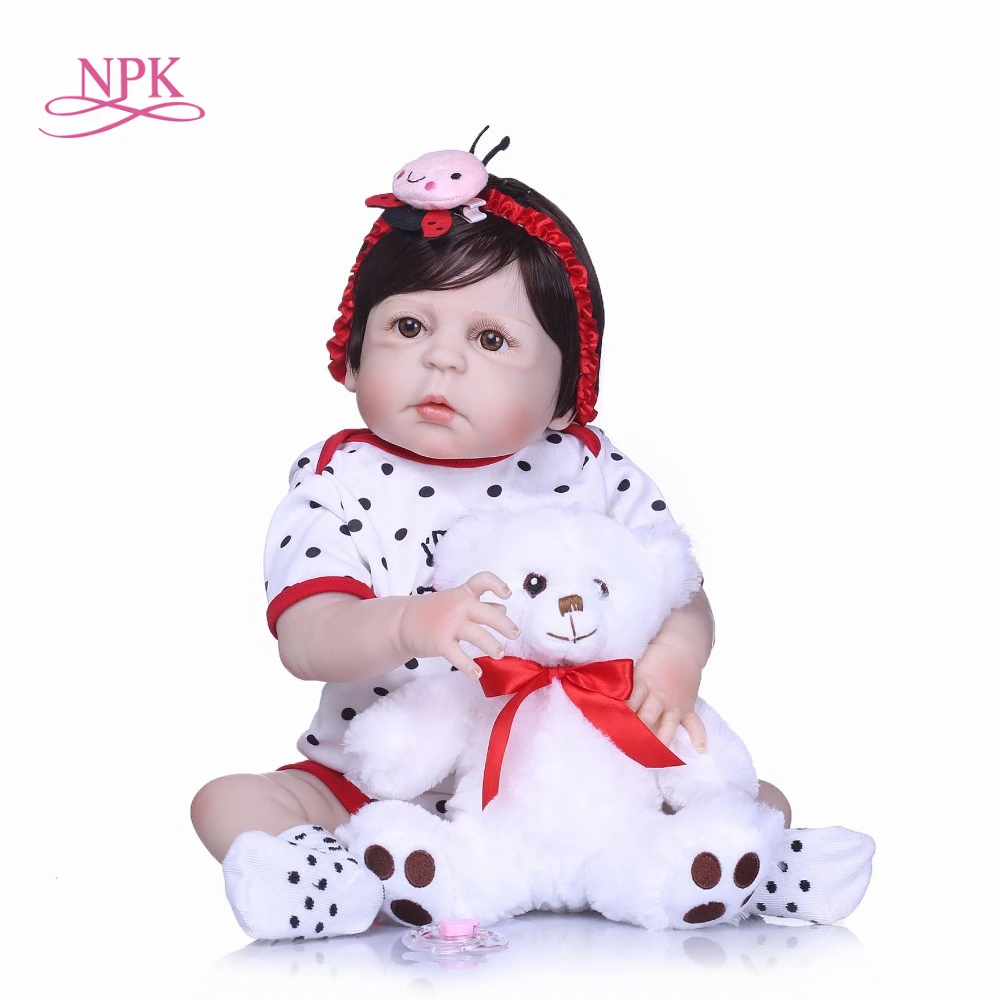 

NPK 22" full body silicone reborn dolls boy girl doll reborn babies black hair magnetic mouth bath dolls children gift bonecas