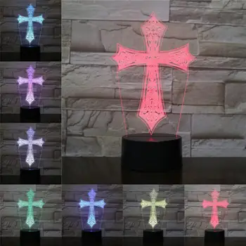 

LED USB Christian Cross 3D Night Lamp Christmas Gifts Home Party Docor Atmosphere Acrylic Plate Lighting Multicolor lustre