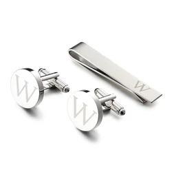 LEPTON Alphabet Cufflinks & Tie Clip Set for Men - Elegant Wedding & Business Accessory (Letter V)