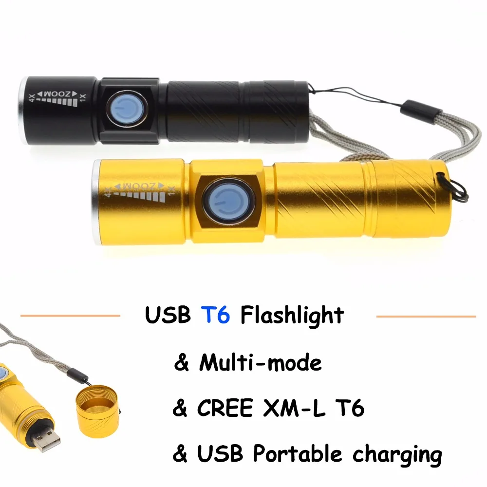 

LED Flashlight USB Handy Powerful Rechargeable Torch usb Flash Light Bike Pocket LED Zoomable Lamp