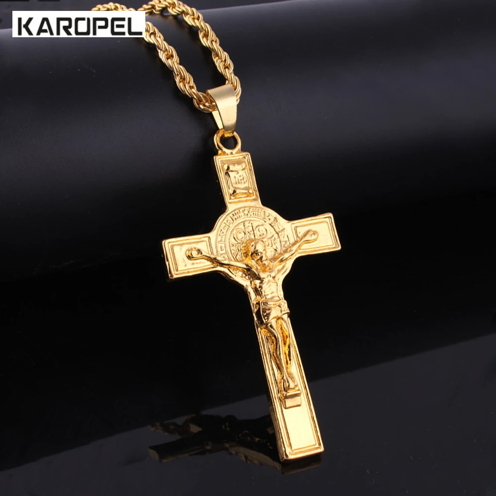 

Ice Out Men Hiphop INRI Cross Jesus Pendant Necklaces 24" Rope Chain Necklace Male Jewelry Gift
