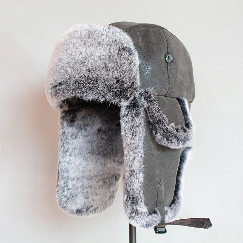 Bomber Hats Winter Men Warm Russian Ushanka Hat with Ear Flap Pu Leather  Fur Trapper Cap  Earflap for Women warmest bomber hat