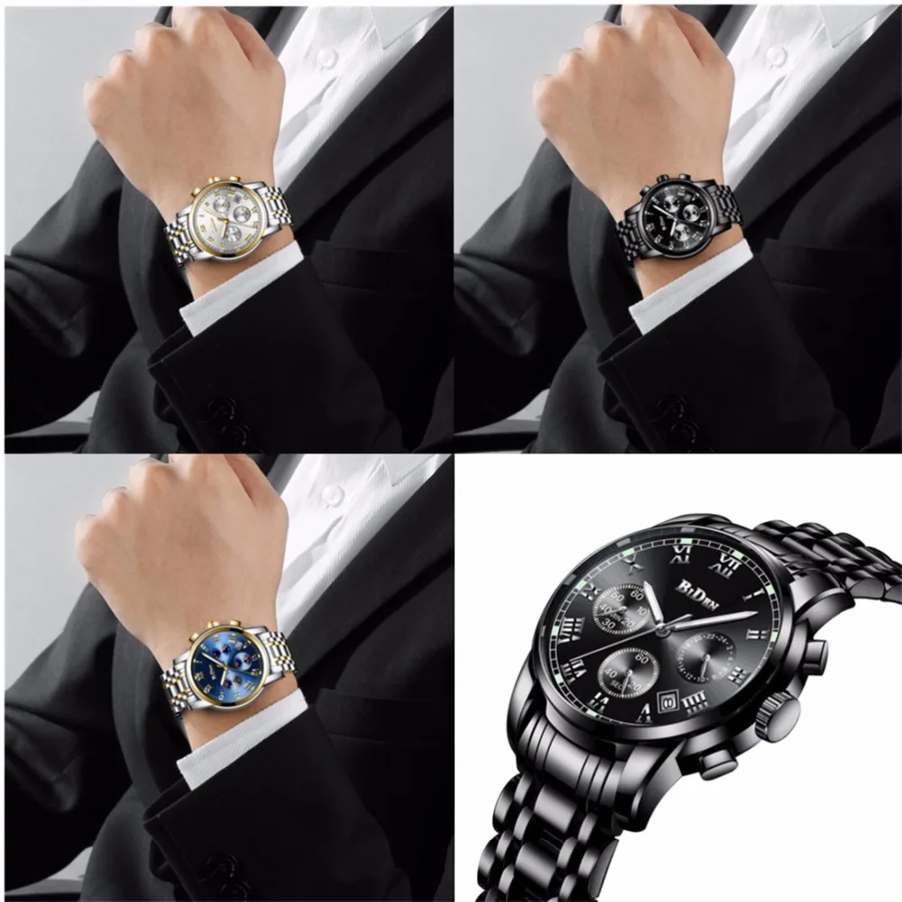 Бизнес Biden роскошные мужские наручные часы кварцевые мужские часы из нержавеющей стали водонепроницаемые часы с календарем светящиеся часы Citizen movement