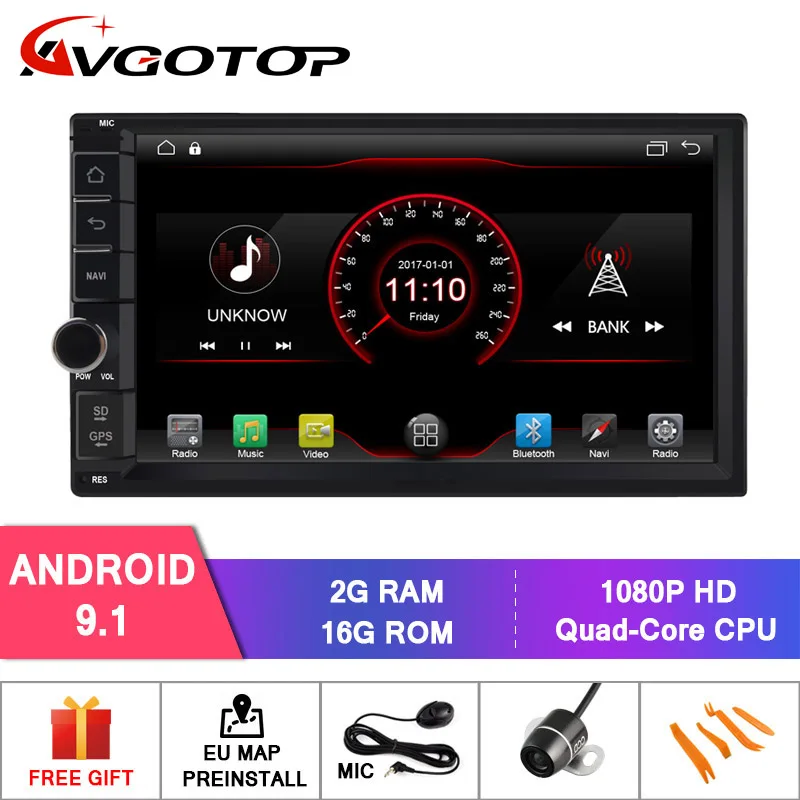

AVGOTOP Promotion Android 9 CAR DVD Audio PLAYER For UNIVERSAL DOUBLE DIN 2G+16G Vehicle Radio Multimedia GPS Navigation