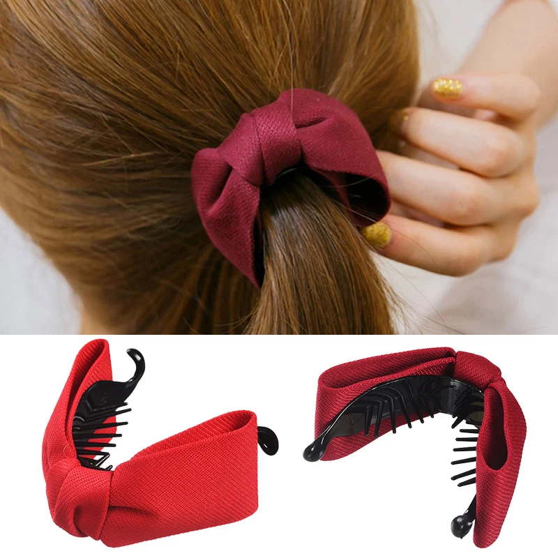 Korean Elegant Hair Clips Sweet Hair Claw Women Solid Cloth Ties Banana Ponytail Holder Girls Bows accesorios para el cabello