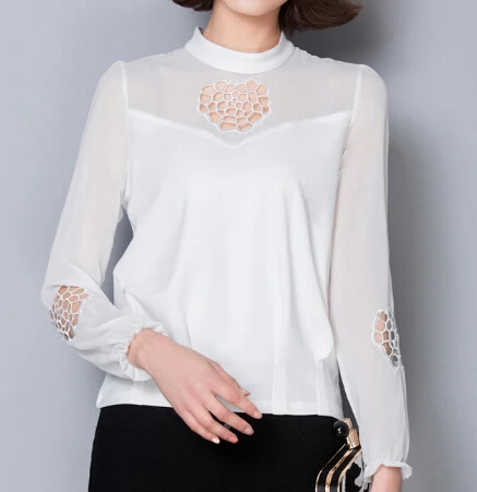 Новый blusas женские Блузки Элегантный 2016 Белый выдалбливают С Длинным рукавом