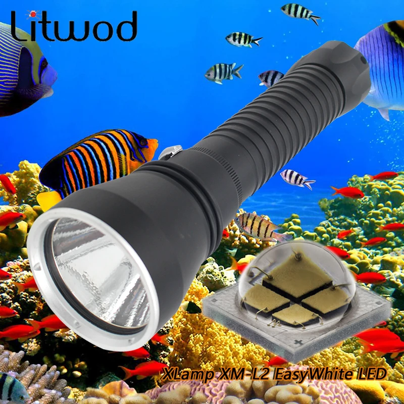 

Litwod Z30D88 Diving Led Flashlight 5000LM Lamp XM-L2 EasyWhite LED Stepless Dimming Underwater Under Water 150m IPX8 Led Torch