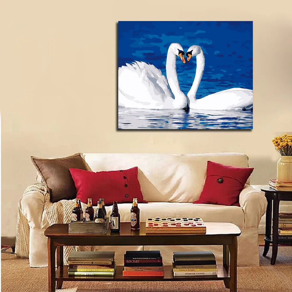 DIY Number Painting Canvas Picture With Frame Modern Style Home Decor