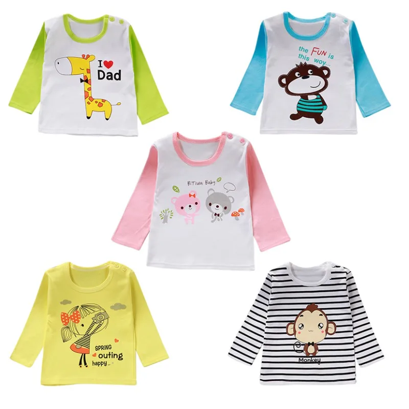 Baby Tops New Children Cartoon Cute Printed Long-sleeved T-shirt Baby Casual Bottoming Shirt Newborn Tees Clothing 1-4T