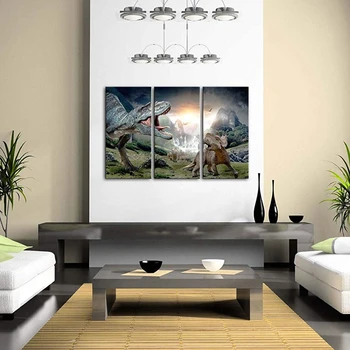 

3 Pieces Dinosaur Posters and Prints Wall Art Modern Home Decoratives Animal Canvas Paintings for Lobby Bar Game Room Wall Decor