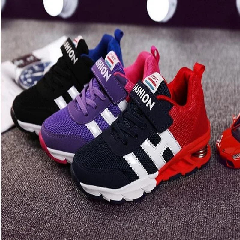 

ba01 Boys Girls Spring Damping Outsole Slip Patchwork Breathable Kids Sneakers Child Running Shoes 3 color