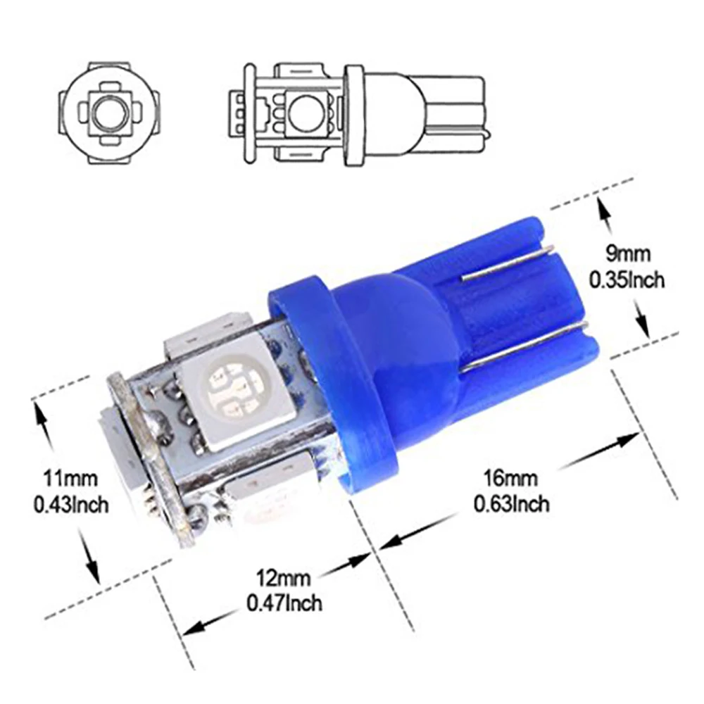 YSY 1000 шт Супер Белый T10 LED 5SMD 5050 W5W 194 внутренняя Лицензия Пластина светлый купол