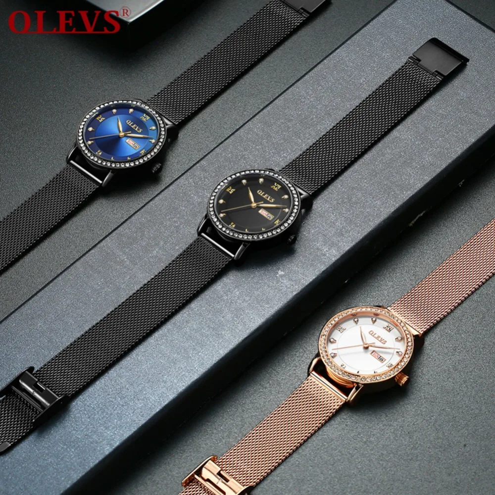 Montre Femme синие кварцевые часы женские роскошные черные из нержавеющей стали