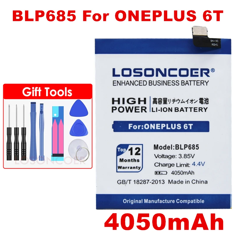 LOSONCOER 4050 mAh BLP685 батареи для ONEPLUS 6 T батареи+ Подарочные инструменты+ наклейки