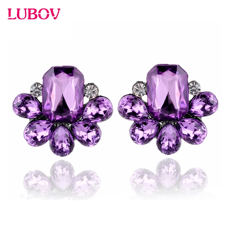 2018 Crystal Flower Design Opal Stone Stud Earrings Elegant Women Piercing Trendy Ear Jewelry Gift for Girlfriend | Украшения и