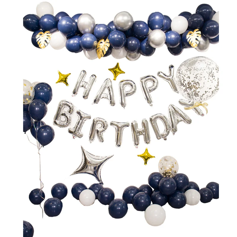 

Dark Blue Balloon Garland and Leaves Silver Moon Birthday Balloon Backdrops Silver Happy Birthday Ballon Pink Ballon Arch Kit