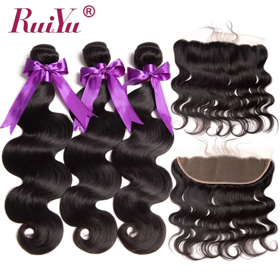 Ear To Ear Lace Frontal Closure With 3 Bundles Brazilian Body Wave Human Hair Bundles With Lace Closure Free Part Non Remy RUIYU body-wave : image Ear To Ear Lace Frontal Closure With 3 Bundles Brazilian Body Wave Human Hair Bundles With Lace Closure Free Part Non Remy RUIYU body-wave