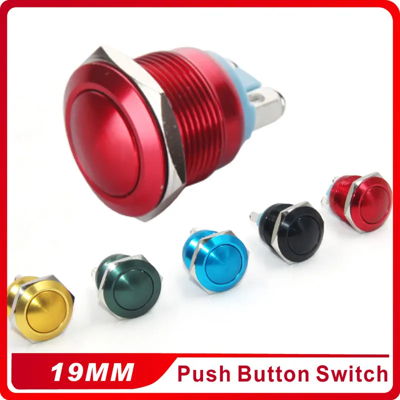 

19mm Domed Round 1NO Reset Metal Oxidized Push Button Switch Screw Terminal Momentary Red Black Blue Gold Green Car Start