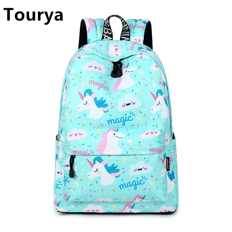Tourya милый водонепроницаемый Женский школьный рюкзак единорог с животным принтом большой емкости для путешествий для девочек колледжа рюкзак Mochila