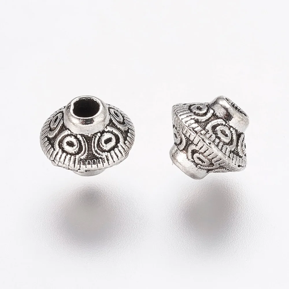 

PandaHall 20pcs 7x6mm Lead Free Tibetan Style Loose Jewelry Making Metal Beads, Lead Free & Cadmium Free, Bicone, Antique Silver