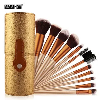 

MAANGE 12pcs Professional Cosmetic Makeup Brush Set Beatuy Power Foundation Make Up Brushes Tool Kit + Holder Case Cup maquiagem