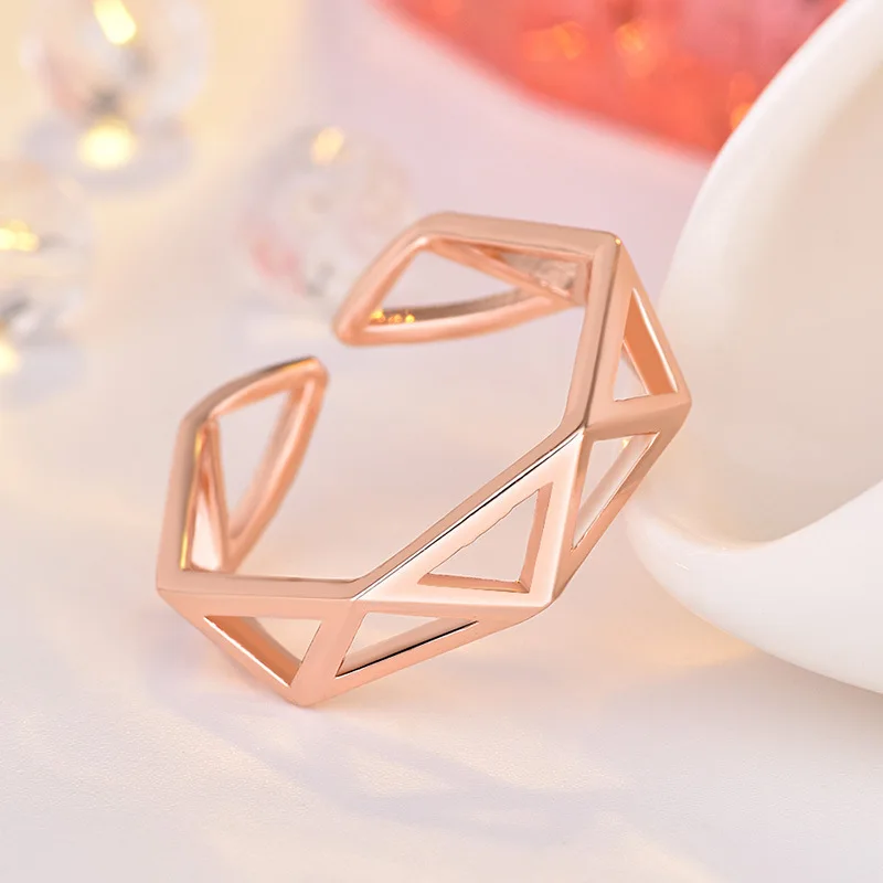 CHUKUI Geometry Hollow Polygon Triangle Open Rings For Women Creative Simple Lady Fashion Jewelry Adjustable (7)