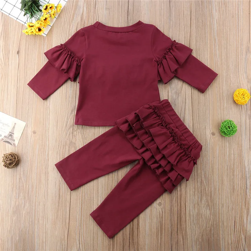 PUDCOCO/Новейшая Одежда для новорожденных девочек хлопковая футболка с длинными рукавами верхние леггинсы, штаны повседневные осенние комплекты одежды - Цвет: Красный