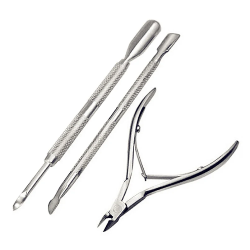 

3PCS Steel Nail Tool Cuticle Nipper Spoon Cuticle Pusher Remover Cutter Clipper Aug 26