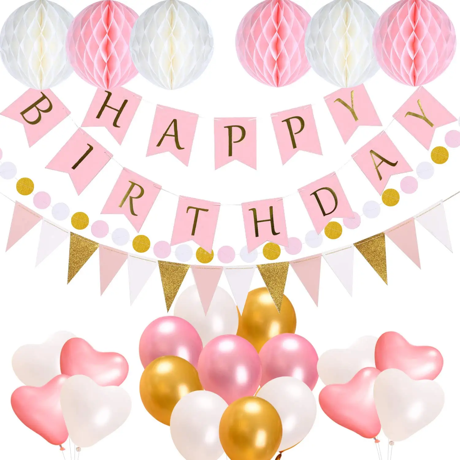 

METABLE 1SET Acelife Happy Birthday 13 Letters Banner Flags, Balloons, Triangle Bunting Flags, Tissue Paper Pompom Balls