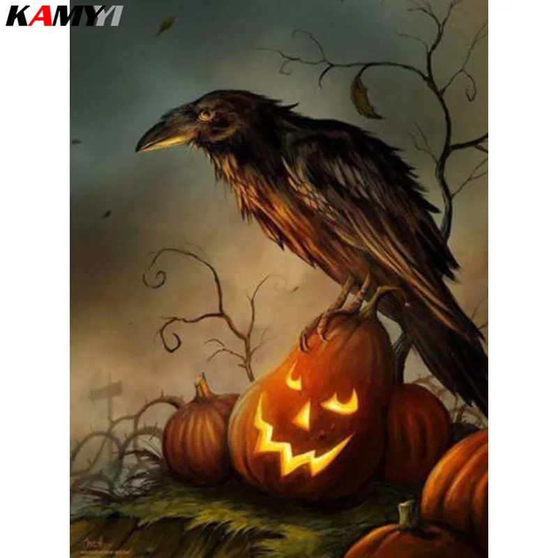 

Diamond Painting Halloween Full Square Pumpkin Diamond Mosaic Bird Picture Of Rhinestone Needlework Home Decoration XY1