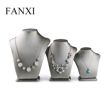 

FANXI Fashion Brushed Leather Necklace Pendant Display Stand Mannequin Necklace Bust Holder Jewelry Expositor for Showcase