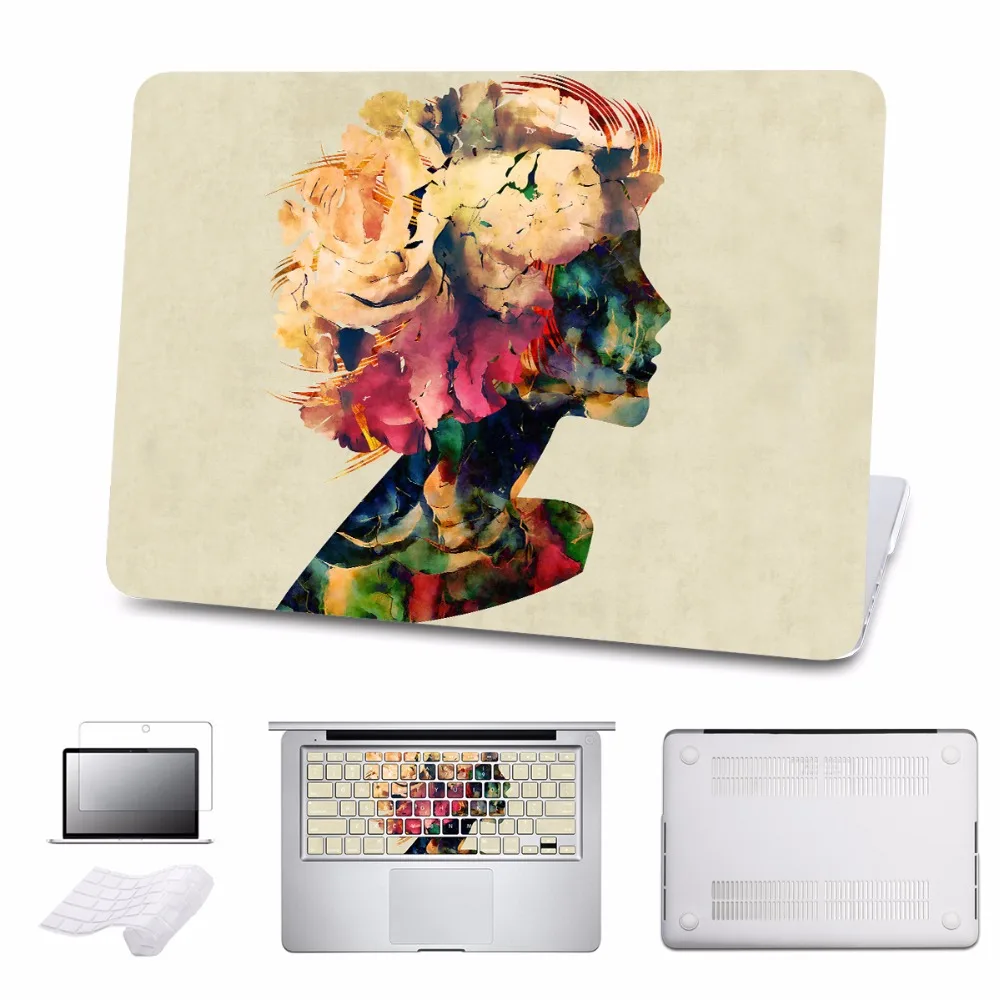

5 in 1 Bundle Sleeve Case for Macbook Air 11 13 Pro 12 13 15 New Pro Retina 13 15 Touch Bar A1707 Beautiful Women Face Cover