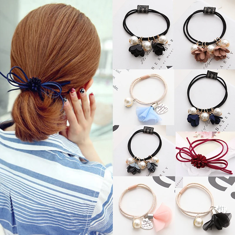

Hot Girl Hair Band Headband 3D Flowers Ponytail Holder Scrunchie Elastic elegant comfort freshness