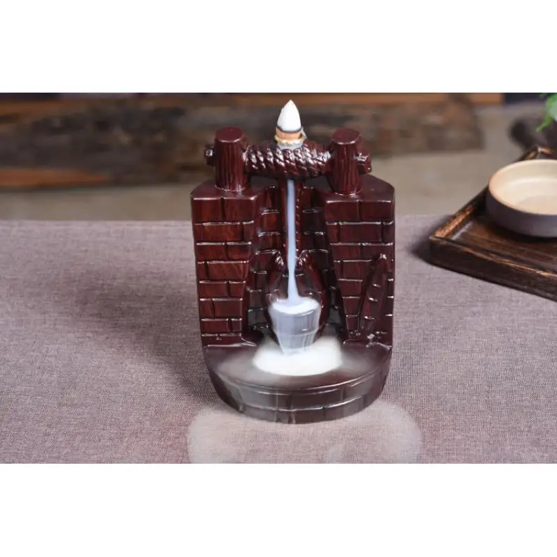 

2019 Traditional Black Sandalwood Carved Smoke Waterfall Backflow Incense Burner Incense Cone Sticks Holder Home Decor