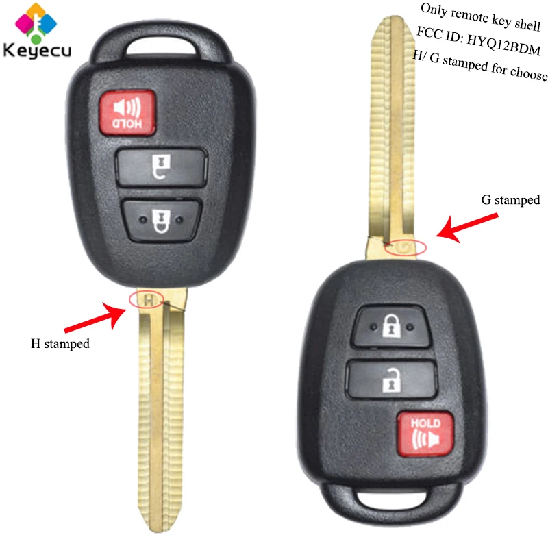 

KEYECU Replacement Remote Key Shell - 2+1 Buttons With G/ H Stamped On Blade Optional - FOB for Toyota Corolla FCC ID: HYQ12BDM