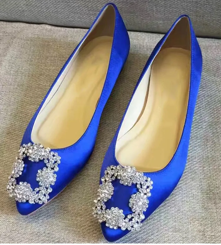 New Y Black Royal Blue Wedding Shoes Bride Crystal Buckle Pointy New Y Black Royal Blue Wedding Shoes Bride Crystal Buckle Pointy Toe Women Flats Las Mary Janes Plus 41 In S From