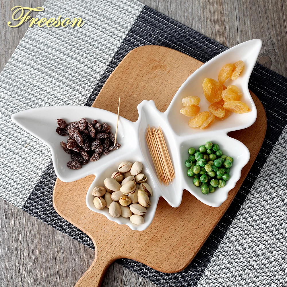 

Creative Butterfly Porcelain Snack Plates Fruit Dishes Cake Plate Candy Dish Salad Tray Ceramic Tableware Decoration Dinnerware