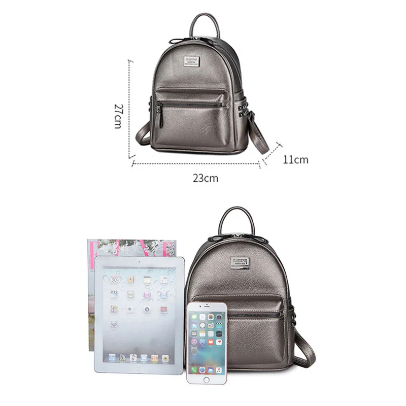 Mujeres Mochila De Cuero plata de estilo Preppy escuela mochilas para adolescentes mochilas mujeres Mochila