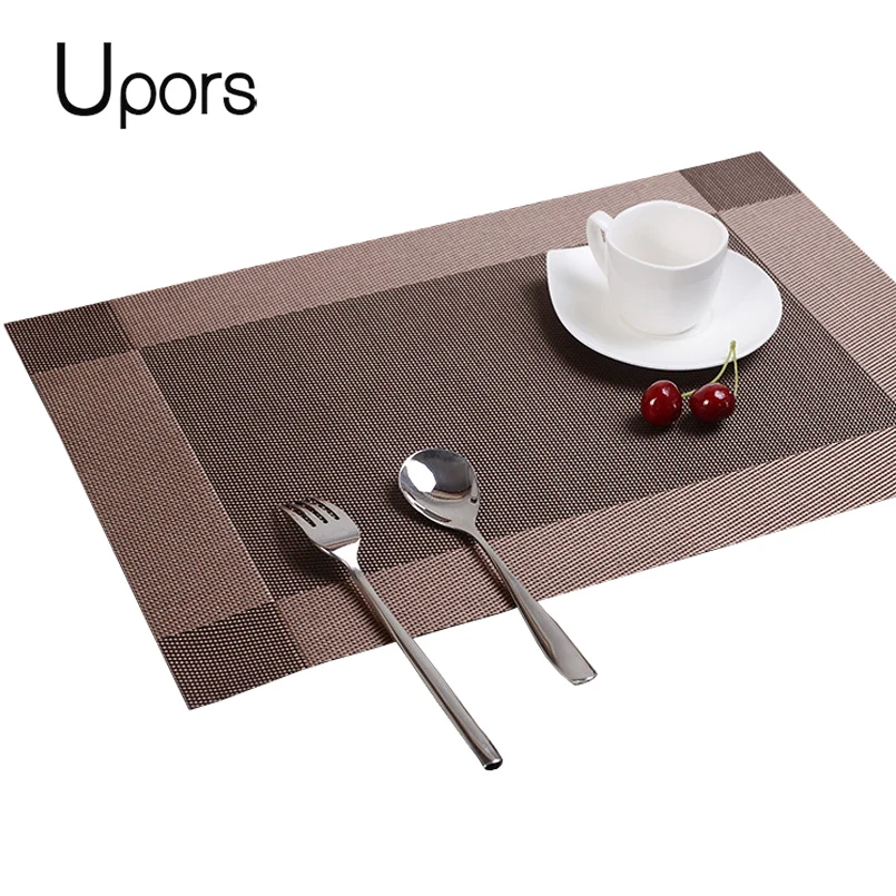 

Upors 4pcs/set Placemats for Dining Table Pad Vintage Plastic PVC Mat Coasters Non-Slip Woven Runner Placemat 30*45CM