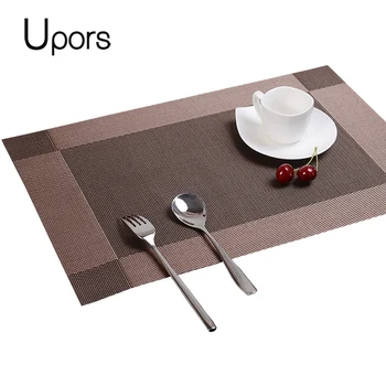 

Upors 4pcs/set Placemats for Dining Table Pad Vintage Plastic PVC Mat Coasters Non-Slip Woven Runner Placemat 30*45CM
