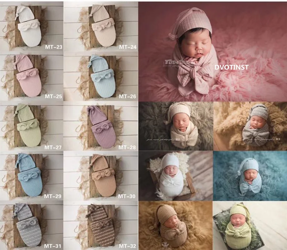 

Dvotinst Newborn Photography Props Crochet Knit Bow-knot Baby Posing Sleeping Bag+Hat Fotografia Accessories Studio Photo Props