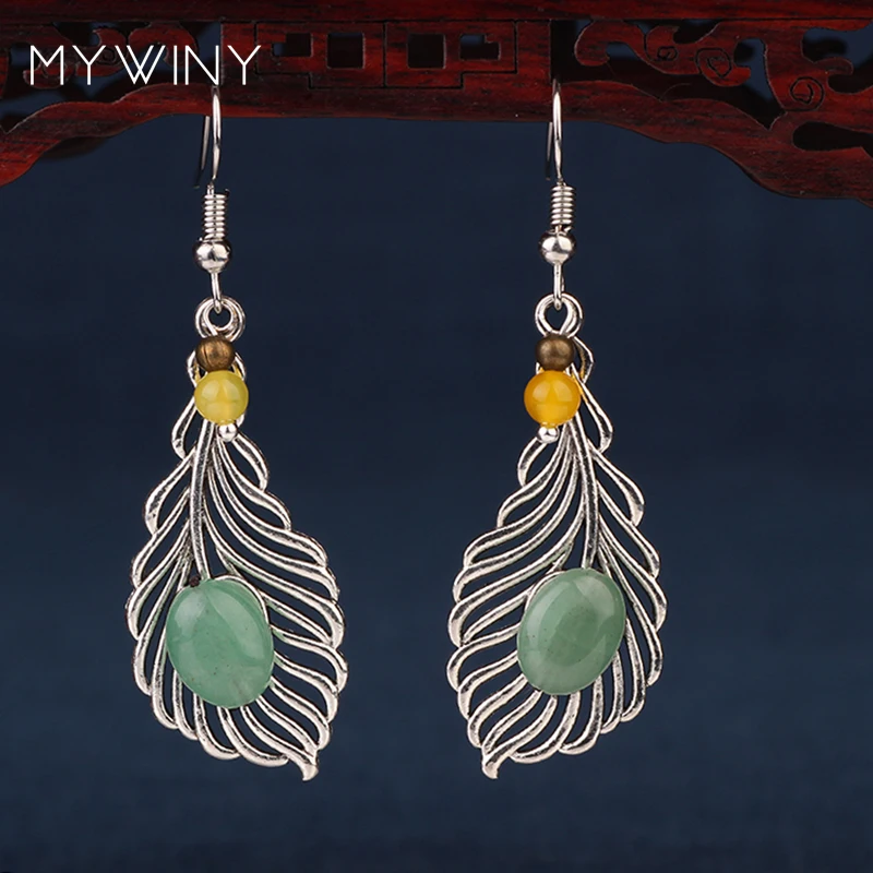 Винтажные Этнические женские серьги MYWINY с перьями из металла зеленые