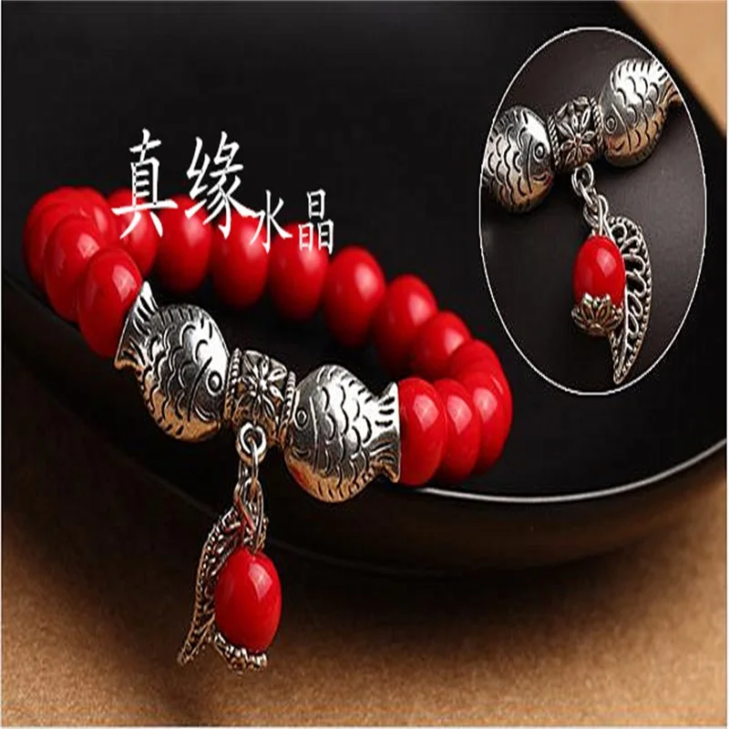 

Crystal artificial crystal red coral tibetan silver bracelet female crystal bracelet