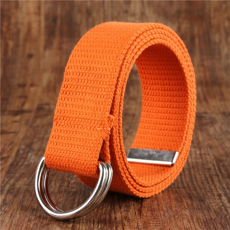 thumbnail image 1 of Cinturón de moda para hombre y mujer, con hebilla de doble anilla en forma de D, de lona de algodón lisa, unisex, combinable, de lujo, 1 of 5