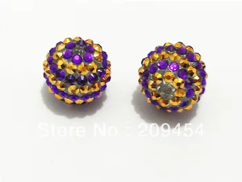 

Hot 20mm 100pcs/lot Gold With Purple Striped Resin Rhinestone Ball Beads,Chunky Beads For Kids Jewelry Making