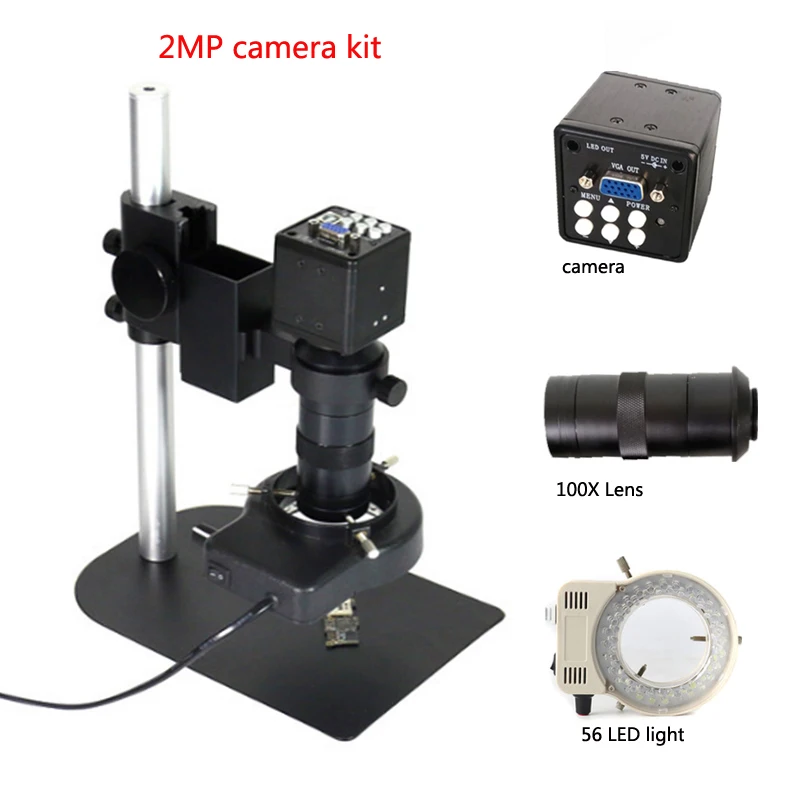 

Full VGA industrial digital video microscope camera + 100X C-mount lens for soldering PCB repair inspection tools